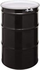 Made in USA - 55 Gallon Black Cylindrical Carbon Steel Open Head Drum - 33" High x 22-1/2" Diam - Exact Tool & Supply