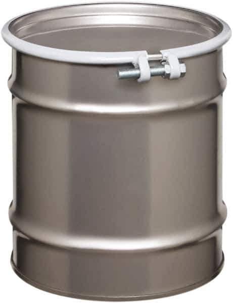 Made in USA - 10 Gallon Cylindrical Stainless Steel Open Head Drum - 17" High x 14" Diam - Exact Tool & Supply