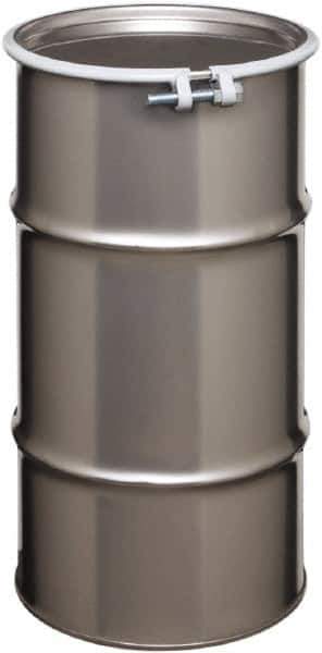 Made in USA - 16 Gallon Cylindrical Stainless Steel Open Head Drum - 27" High x 14" Diam - Exact Tool & Supply