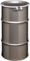 Made in USA - 16 Gallon Cylindrical Stainless Steel Open Head Drum - 27" High x 14" Diam - Exact Tool & Supply