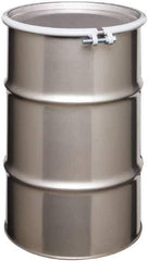 Made in USA - 30 Gallon Cylindrical Stainless Steel Open Head Drum - 27-1/2" High x 18-1/4" Diam - Exact Tool & Supply