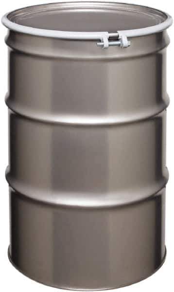 Made in USA - 55 Gallon Cylindrical Stainless Steel Open Head Drum - 33" High x 22-1/2" Diam - Exact Tool & Supply