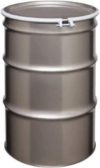 Made in USA - 55 Gallon Cylindrical Stainless Steel Open Head Drum - 33" High x 22-1/2" Diam - Exact Tool & Supply