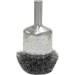 Weiler - End Brushes; Brush Diameter (Inch): 1-1/2 ; Fill Material: Stainless Steel ; Filament/Wire Diameter Range (Decimal Inch): 0.0201 and Above ; Filament/Wire Diameter (Decimal Inch): 0.0060 ; Wire Type: Crimped Wire ; Bridled: No - Exact Tool & Supply