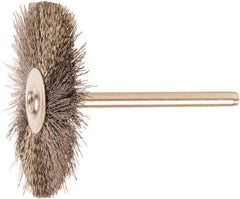 Weiler - 1-1/2" OD, 1/8" Shank Diam, Stainless Steel Wheel Brush - 1/2" Trim Length, 0.005" Filament Diam, 25,000 RPM - Exact Tool & Supply