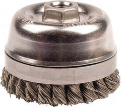 Weiler - 4" Diam, 5/8-11 Threaded Arbor, Steel Fill Cup Brush - 0.02 Wire Diam, 7/8" Trim Length, 9,000 Max RPM - Exact Tool & Supply