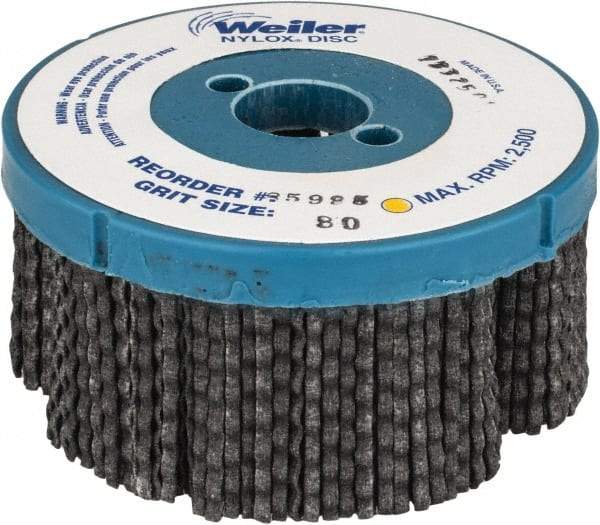 Weiler - 4" 80 Grit Silicon Carbide Disc Brush - Medium Grade, Plain Hole Connector, 1-1/2" Trim Length, 7/8" Arbor Hole - Exact Tool & Supply