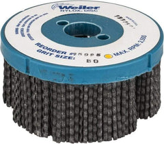 Weiler - 4" 80 Grit Silicon Carbide Disc Brush - Medium Grade, Plain Hole Connector, 1-1/2" Trim Length, 7/8" Arbor Hole - Exact Tool & Supply