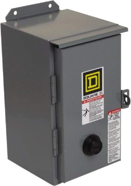 Square D - 110 Coil VAC at 50 Hz, 120 Coil VAC at 60 Hz, 27 Amp, NEMA Size 1, Nonreversible Enclosed Enclosure NEMA Motor Starter - 2 hp at 1 Phase, 12 Enclosure Rating - Exact Tool & Supply