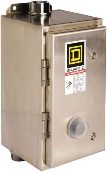 Square D - 208 Coil VAC at 60 Hz, 18 Amp, Nonreversible Enclosed Enclosure NEMA Motor Starter - 3 Phase hp: 3 at 200 VAC, 3 at 230 VAC, 5 at 460 VAC, 5 at 575 VAC, 4x Enclosure Rating - Exact Tool & Supply