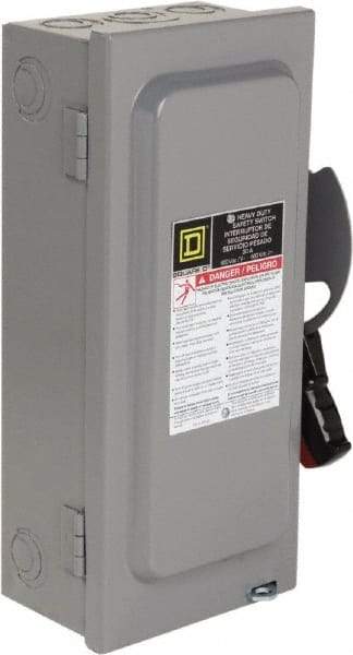 Square D - 30 Amp, 600 VAC/VDC, 3 Pole Nonfused Safety Switch - NEMA 1, 10 hp at 600 VAC, 15 at 600 VDC (Single Phase), 30 hp at 600 VAC, 15 hp at 600 VDC (Triple Phase) - Exact Tool & Supply