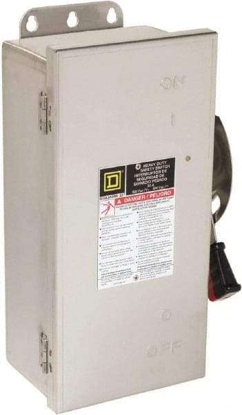 Square D - 30 Amp, 600 VAC/VDC, 3 Pole Nonfused Safety Switch - NEMA 12, 3, 3R, 4 & 4X, 10 hp at 600 VAC, 15 at 600 VDC (Single Phase), 30 hp at 600 VAC, 15 hp at 600 VDC (Triple Phase), 3PST Contact Form - Exact Tool & Supply