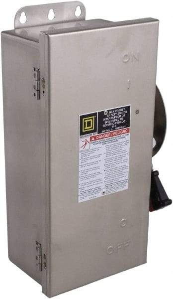 Square D - 30 Amp, 600 VAC/VDC, 3 Pole Fused Safety Switch - NEMA 12, 3, 3R, 4 & 4X, 7.5 hp at 480 VAC, 5 hp at 250 VDC (Single Phase), 20 hp at 600 VAC, 10 hp at 600 VDC (Triple Phase), 3PST Contact Form - Exact Tool & Supply