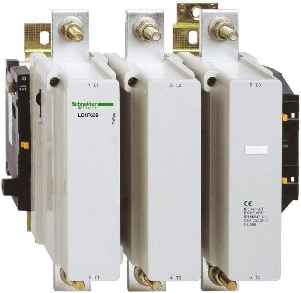 Schneider Electric - 3 Pole, 110 Coil VAC, 630 Amp at 440 VAC, Nonreversible IEC Contactor - Bureau Veritas, CCC, CSA, DNV, EN/IEC 60947-1, EN/IEC 60947-4-1, GL, JEM 1038, LROS, RINA, RMRoS, RoHS Compliant, UL Listed - Exact Tool & Supply