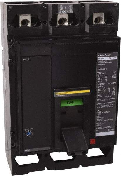 Square D - 800 Amp, 600 V, 3 Pole, Panel Mount Molded Case Circuit Breaker - Multiple Breaking Capacity Ratings - Exact Tool & Supply