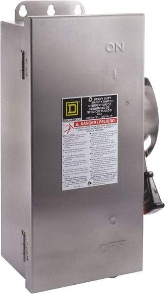 Square D - 60 Amp, 600 VAC, 600 VDC, 3 Pole Nonfused Safety Switch - NEMA 12, 3, 3R, 4 & 4X, 30 hp at 600 VAC (Single Phase), 60 hp at 600 VAC, 30 hp at 600 VDC (Triple Phase) - Exact Tool & Supply