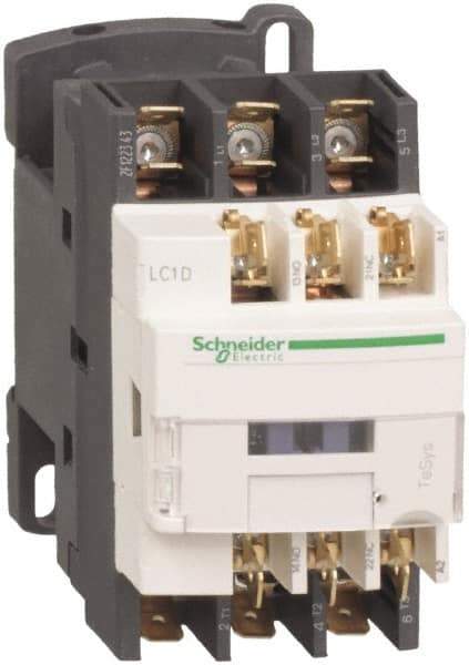 Schneider Electric - 3 Pole, 120 Coil VAC at 50/60 Hz, 25 Amp at 440 VAC and 9 Amp at 440 VAC, Nonreversible IEC Contactor - 1 Phase hp: 0.5 at 115 VAC, 1 at 230/240 VAC, 3 Phase hp: 2 at 200/208 VAC, 2 at 230/240 VAC, 5 at 460/480 VAC, 7.5 at 575/600 VAC - Exact Tool & Supply