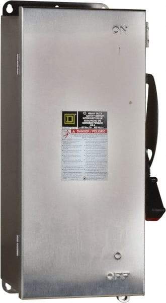 Square D - 100 Amp, 240 VAC, 250 VDC, 2 Pole Fused Safety Switch - NEMA 12, 3, 3R, 4 & 4X, 15 hp at 240 VAC, 20 hp at 250 VDC (Single Phase), 30 hp at 240 Vac, 20 hp at 250 VDC (Triple Phase), DPST Contact Form - Exact Tool & Supply