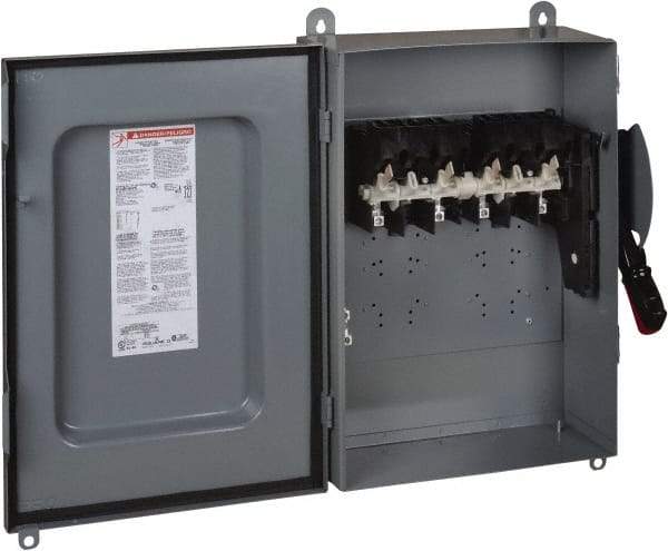 Square D - 30 Amp, 600 VAC/VDC, 4 Pole Nonfused Safety Switch - NEMA 12 & 3R, 30 hp at 600 VAC, 15 hp at 600 VDC (Triple Phase), 4PST Contact Form - Exact Tool & Supply