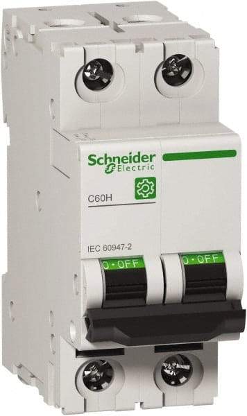 Schneider Electric - 10 Amp, 440 VAC, 2 Pole, DIN Rail Mounted Miniature Circuit Breaker - Magnetic Trip, Multiple Breaking Capacity Ratings, 18-4 AWG, 76mm Deep x 81mm High x 36mm Wide - Exact Tool & Supply