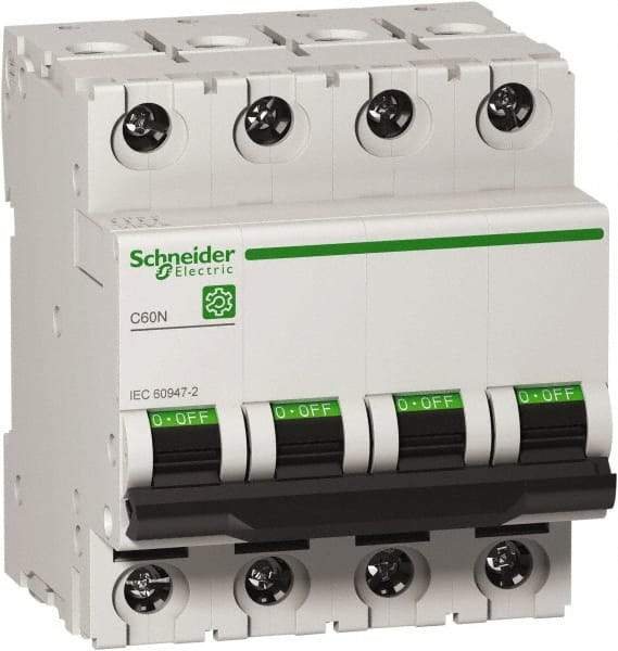 Schneider Electric - 40 Amp, 440 VAC, 4 Pole, DIN Rail Mounted Miniature Circuit Breaker - Magnetic Trip, Multiple Breaking Capacity Ratings, 18-2 AWG, 76mm Deep x 81mm High x 72mm Wide - Exact Tool & Supply