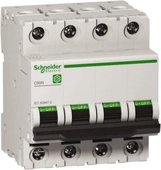 Schneider Electric - 40 Amp, 440 VAC, 4 Pole, DIN Rail Mounted Miniature Circuit Breaker - Magnetic Trip, Multiple Breaking Capacity Ratings, 18-2 AWG, 76mm Deep x 81mm High x 72mm Wide - Exact Tool & Supply