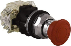 Schneider Electric - Extended Mushroom Head Pushbutton Switch Emergency Stop - Red, Round Button - Exact Tool & Supply