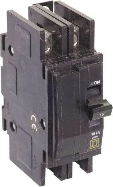 Square D - 15 Amp, 240 VAC, 2 Pole, Panel Mount Miniature Circuit Breaker - 14-2 AWG - Exact Tool & Supply
