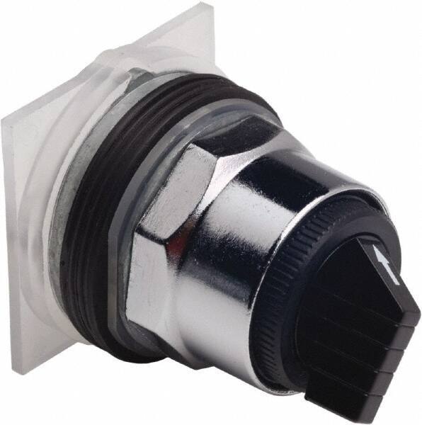 Schneider Electric - 30mm Mount Hole, 2 Position, Knob and Pushbutton Operated, Selector Switch Only - Black, Momentary (MO), without Contact Blocks, Weatherproof and Dust and Oil Resistant - Exact Tool & Supply