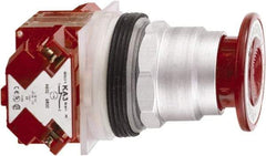 Schneider Electric - 30mm Mount Hole, Extended Mushroom Head, Pushbutton Switch with Contact Block - Round, Red Pushbutton, Maintained (MA) - Exact Tool & Supply