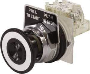 Schneider Electric - 30mm Mount Hole, Extended Mushroom Head, Pushbutton Switch with Contact Block - Round, Black Pushbutton, Maintained (MA) - Exact Tool & Supply