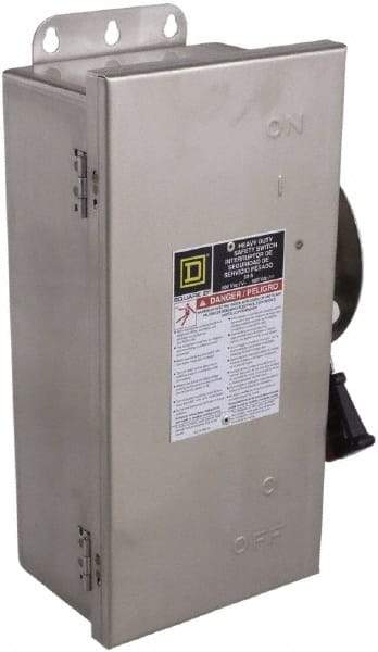 Square D - 100 Amp, 600 VAC/VDC, 3 Pole Fused Safety Switch - NEMA 12, 3, 3R, 4 & 4X, 30 hp at 480 VAC (Single Phase), 75 hp at 600 VAC, 50 hp at 600 VDC (Triple Phase), 3PST Contact Form - Exact Tool & Supply