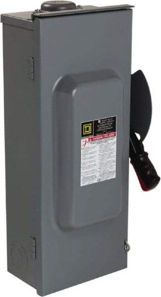 Square D - 100 Amp, 600 VAC/VDC, 3 Pole Nonfused Safety Switch - NEMA 3R, 40 hp at 600 VAC, 50 hp at 600 VDC (Single Phase), 100 hp at 600 VAC, 50 hp at 600 VDC (Triple Phase), 3PST Contact Form - Exact Tool & Supply
