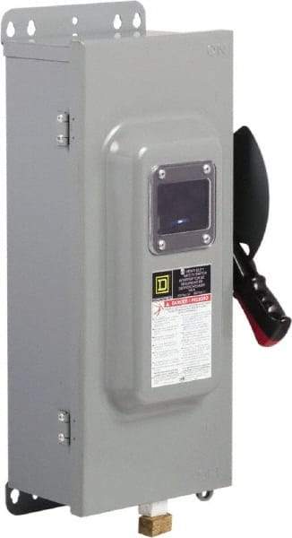 Square D - 100 Amp, 600 VAC/VDC, 3 Pole Fused Safety Switch - NEMA 12 & 3R, 30 hp at 480 VAC (Single Phase), 75 hp at 600 VAC, 50 hp at 600 VDC (Triple Phase) - Exact Tool & Supply