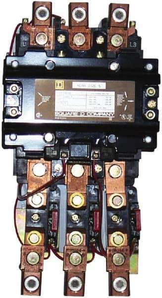 Square D - 110 Coil VAC at 50 Hz, 120 Coil VAC at 60 Hz, 270 Amp, NEMA Size 5, Nonreversible Open Enclosure NEMA Motor Starter - 3 Phase hp: 100 at 230 VAC, 200 at 460 VAC, 200 at 575 VAC, 75 at 200 VAC - Exact Tool & Supply