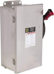 Square D - 60 Amp, 600 VAC/VDC, 3 Pole Nonfused Safety Switch - NEMA 12, 3, 3R, 4 & 4X, 30 hp at 600 VAC (Single Phase), 60 hp at 600 VAC, 30 hp at 600 VDC (Triple Phase), 3PST Contact Form - Exact Tool & Supply