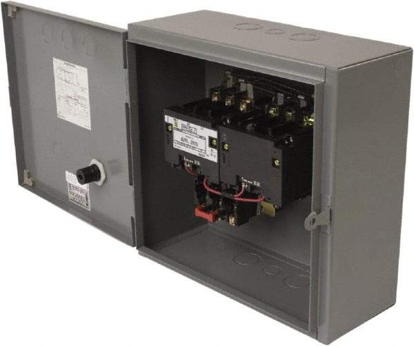 Square D - 110 Coil VAC at 50 Hz, 120 Coil VAC at 60 Hz, 45 Amp, NEMA Size 2, Reversible Enclosed Enclosure NEMA Motor Starter - 3 Phase hp: 10 at 200 VAC, 15 at 230 VAC, 25 at 460 VAC, 25 at 575 VAC, 1 Enclosure Rating - Exact Tool & Supply