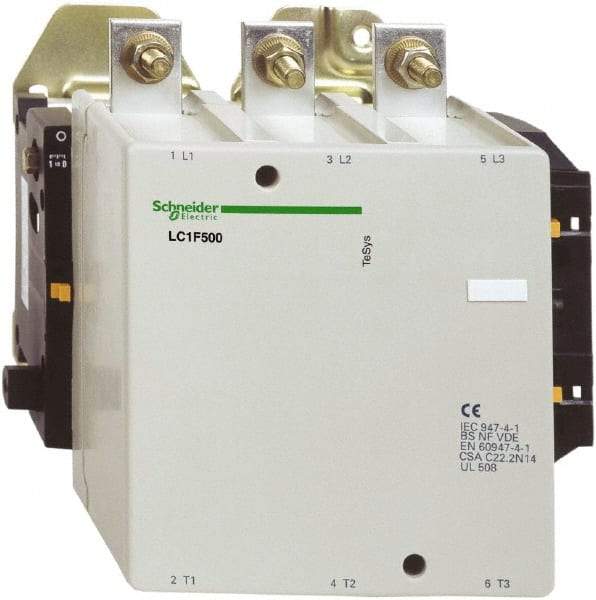 Schneider Electric - 3 Pole, 110 Coil VAC, 500 Amp at 440 VAC, Nonreversible IEC Contactor - Bureau Veritas, CCC, CSA, DNV, EN/IEC 60947-1, EN/IEC 60947-4-1, GL, JEM 1038, LROS, RINA, RMRoS, RoHS Compliant, UL Listed - Exact Tool & Supply