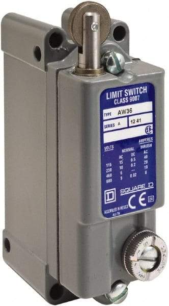 Square D - SPDT, NC/NO, 600 VAC, Screw Terminal, Roller Plunger Actuator, General Purpose Limit Switch - 1, 2, 4, 12, 13 NEMA Rating, IP65 IPR Rating, Surface Mount - Exact Tool & Supply