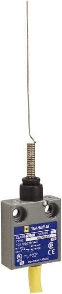 Square D - SPDT, NC/NO, 240 VAC, Prewired Terminal, Cat Whisker Actuator, General Purpose Limit Switch - 1, 12, 13 NEMA Rating, IP54 IPR Rating, 15 Ounce Operating Force - Exact Tool & Supply