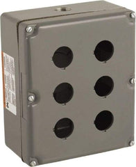 Schneider Electric - 6 Hole, 30mm Hole Diameter, Zinc Alloy Pushbutton Switch Enclosure - 3, 4, 13 NEMA Rated - Exact Tool & Supply