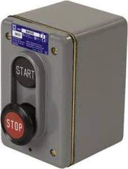 Schneider Electric - 2 Operator, Flush Pushbutton, Mushroom Head Control Station - Start, Stop (Legend), Momentary Switch, NO/NC Contact, NEMA 1, 4 - Exact Tool & Supply