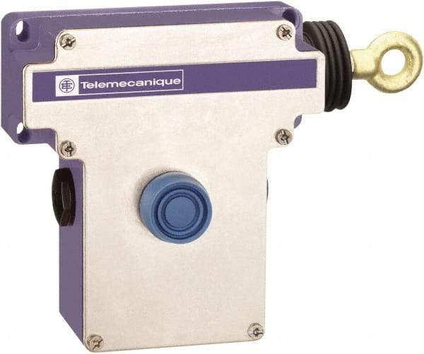 Telemecanique Sensors - 10 Amp, 2NO/2NC Configuration, Right Hand Operation, Rope Operated Limit Switch - Pushbutton Reset, Cable Pull, 300 VAC - Exact Tool & Supply