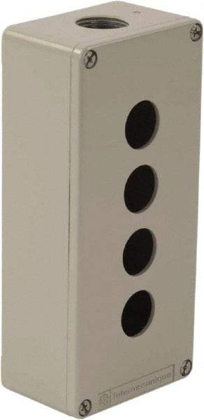 Schneider Electric - 4 Hole, 1.18 Inch Hole Diameter, Zinc Alloy Pushbutton Switch Enclosure - 6.9 Inch High x 3.15 Inch Wide x 2.03 Inch Deep, 4, 13 NEMA Rated - Exact Tool & Supply