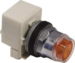 Schneider Electric - 1.18 Inch Mount Hole, Extended Straight, Pushbutton Switch Only - Round, Amber Pushbutton, Illuminated, Momentary (MO), Weatherproof, Dust and Oil Resistant - Exact Tool & Supply