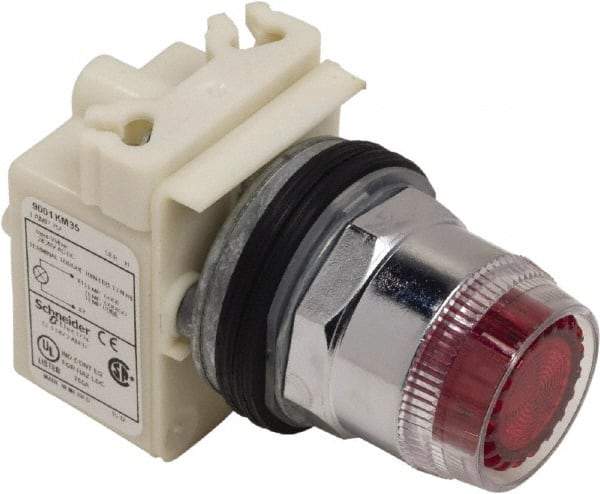 Schneider Electric - 1.18 Inch Mount Hole, Extended Straight, Pushbutton Switch Only - Round, Red Pushbutton, Illuminated, Momentary (MO), Weatherproof, Dust and Oil Resistant - Exact Tool & Supply
