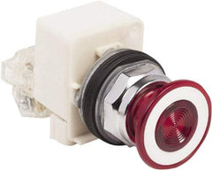 Schneider Electric - 30mm Mount Hole, Extended Straight, Pushbutton Switch with Contact Block - Red Pushbutton, Maintained (MA) - Exact Tool & Supply