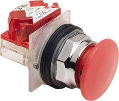 Schneider Electric - 30mm Mount Hole, Extended Mushroom Head, Pushbutton Switch Only - Round, Red Pushbutton, Nonilluminated, Maintained (MA), On-Off - Exact Tool & Supply