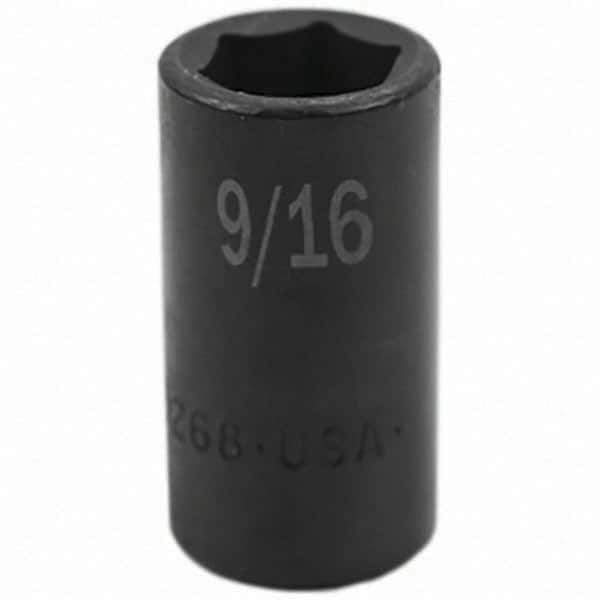 SK - Impact Socket - 3/8"DR 6PT 9/16" SEMI-DEEP IMPACT SOCKET - Exact Tool & Supply