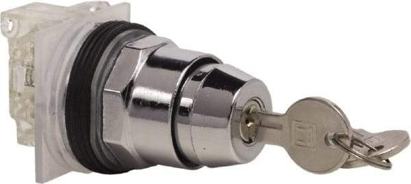 Schneider Electric - 1.18 Inch Mount Hole, 3 Position, Knob and Pushbutton Operated, Selector Switch - Black, Momentary (MO), NO/NC, Weatherproof and Dust and Oil Resistant - Exact Tool & Supply